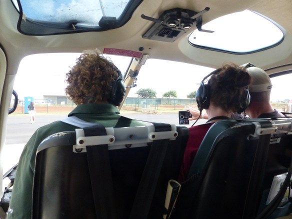 Brian, Rinda, and Dusk, in the front seat before take off.